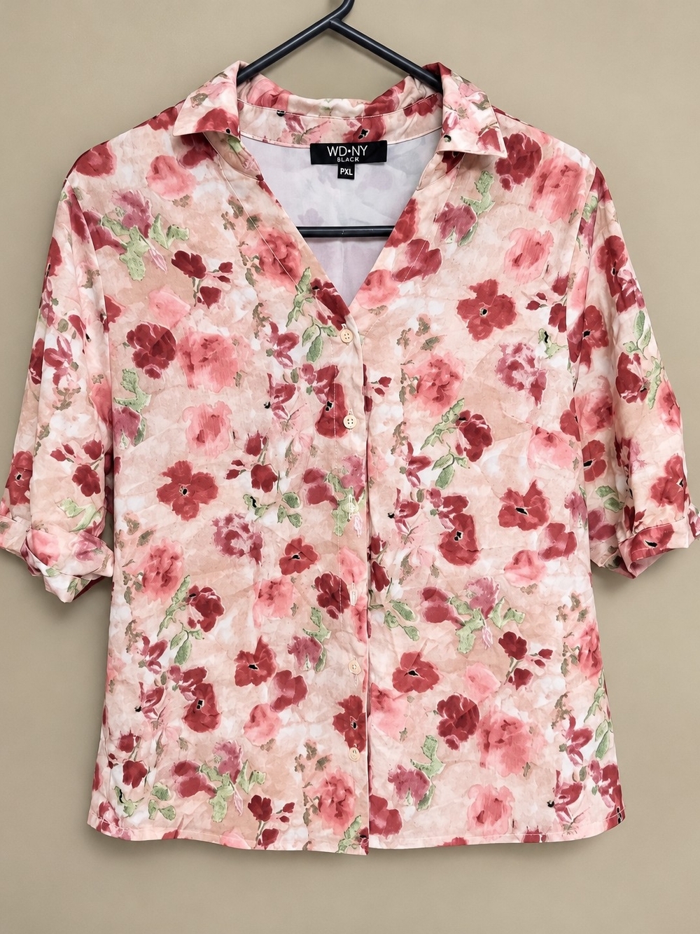 WD·NY Pink Floral Button-Front Blouse